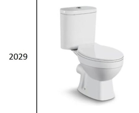 مرحاضًا أبيضًا من نوع ORTONBATH بتصميم مزدوج ومحطات مغلقة، مع مقبض معدني لسهولة التحكم